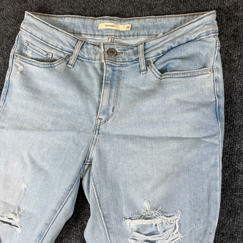 Levi's 711 Skinny Jeans Womens 29x24.5 Blue Cotton Stretch Low Rise Distressed